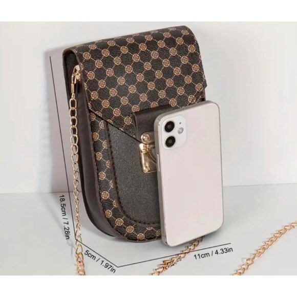 White/Yellow Luxury Crossbody Phone Bag With Chain Strap & Secure Lock - Picture 3 of 3